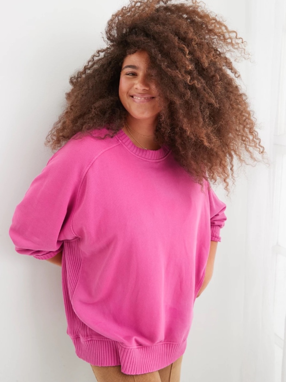 Aerie Pink Down to Earth Sweatshirt L
